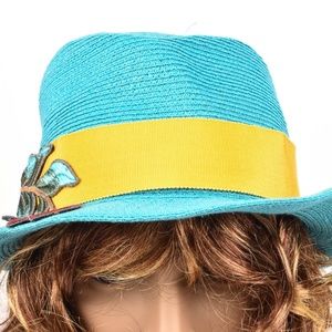 Inverni Firenze Fedora blue hemp straw  floral